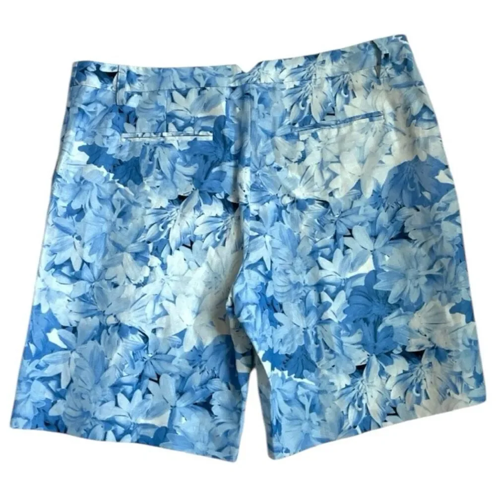 Tibi Shorts 10 NEW Blue Floral Silk and Linen 9” Inseam
